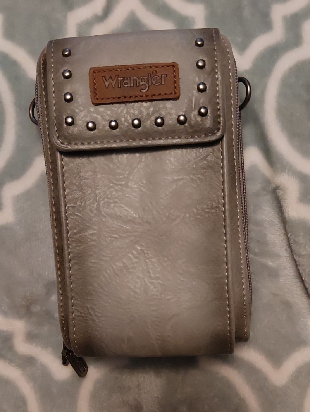 Wrangler Light Gray Studded Crossbody Phone Pouch